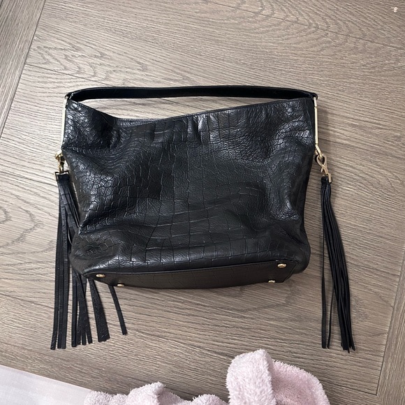 Henri Bendel Black Leather Tote with Tassels - Picture 2 of 6